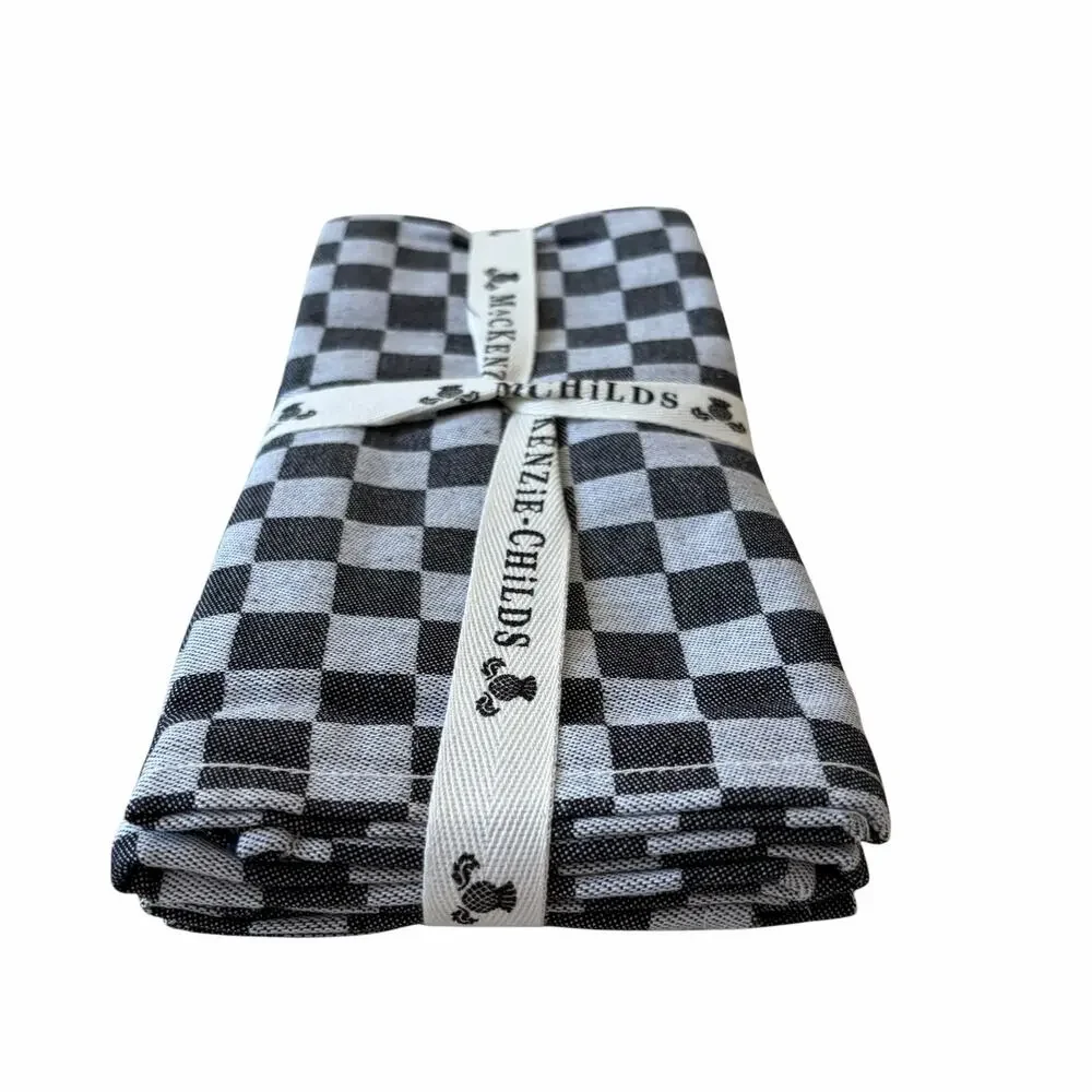 NEW Mackenzie Childs Black Check Cotton Dinner Napkins 18.5 x18.5 Set of 4